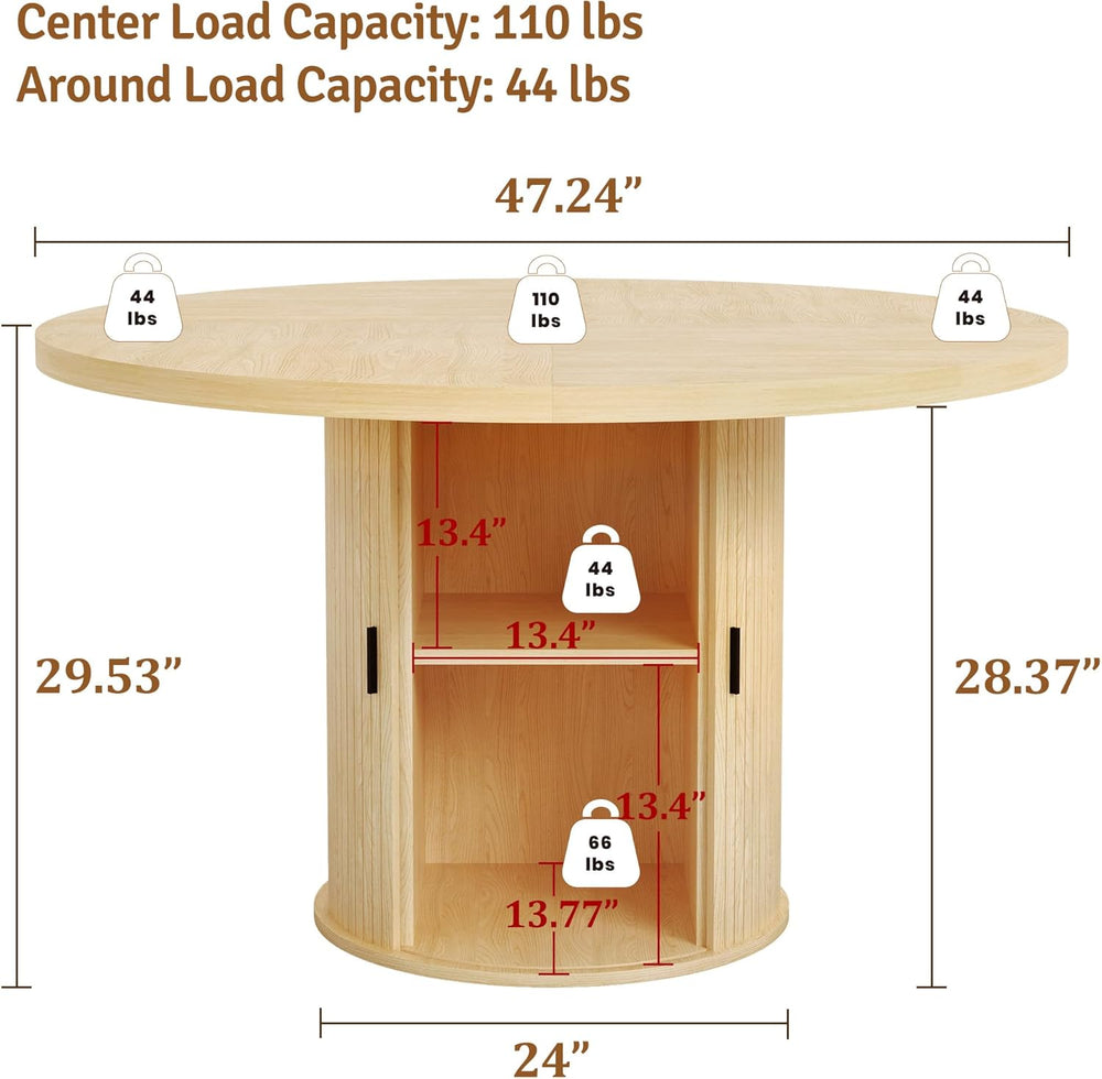 47 inch Round Dining Table for 4-6, Dinner Table with 2-Layer Storage Shelf, ...