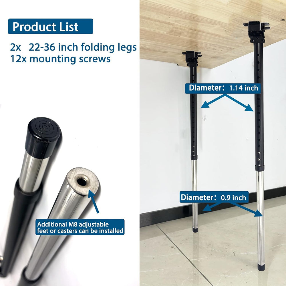Benbuoo Adjustable Folding Table Legs 22-36", Heavy Duty Metal, Set of 2...