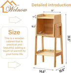 Welnow Bamboo Bookcase with Cabinet, Natural End Table with 1-Tier Storage Shelf, Modern Bedside Organizer Side Table for Bedroom or Living Room, Wood Bookshelf with Open Space