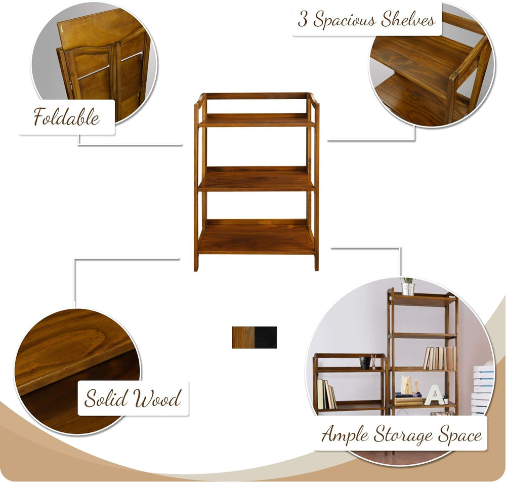 Casual Home Stratford 3-Shelf Folding Bookcase-Warm Brown