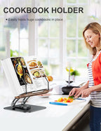 Tounee Book Stand for Reading, Adjustable Book Holder with 360° Swivel Base, Foldable Cookbook Stand Recipe Book Holder with Elastic Page Clips for Music Scores, Recipe, Tablet, Laptop-Gray