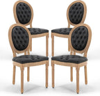 PU Leather Upholstered Dining Chairs Set of 4 French Country Round Back Kitchen Side Chairs with Nailhead Trim and Wood Legs for Dining Room, Kitchen, Restaurant(Black)