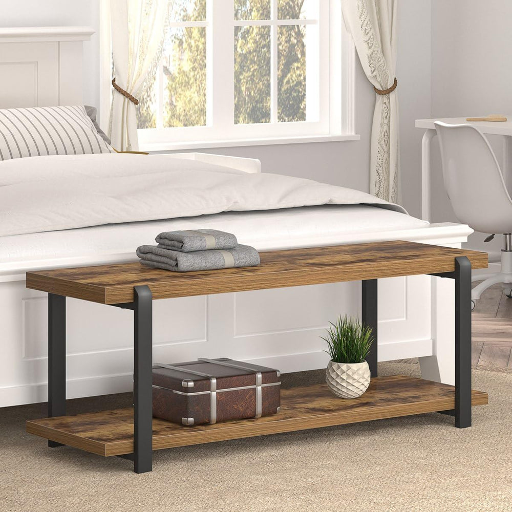 EXCEFUR Entryway Bench, Industrial Shoe Storage Bench for Living Room Bedroom...