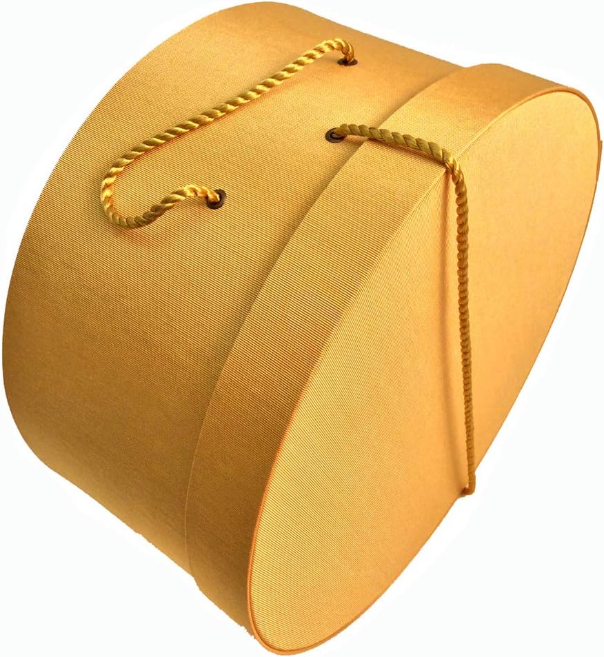 Sarah's Hat Boxes Classic Gold Hat Box – 11" x 5.5" (Dia. x Ht.) Handmade in USA – Odorless Non-Toxic Adhesive, Cording Handle – Premium Storage for Hats & Accessories