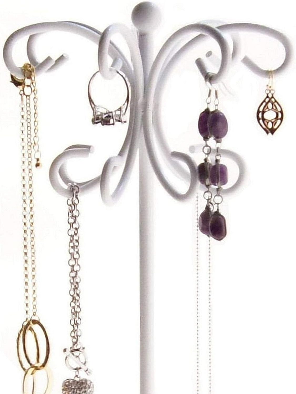 Angelynn's Sturdy Long Necklace Holder Organizer Tall Tabletop Pendant Display Stand, Freestanding Jewelry Tree, Ava White 6" Wide x 16 1/2" Tall