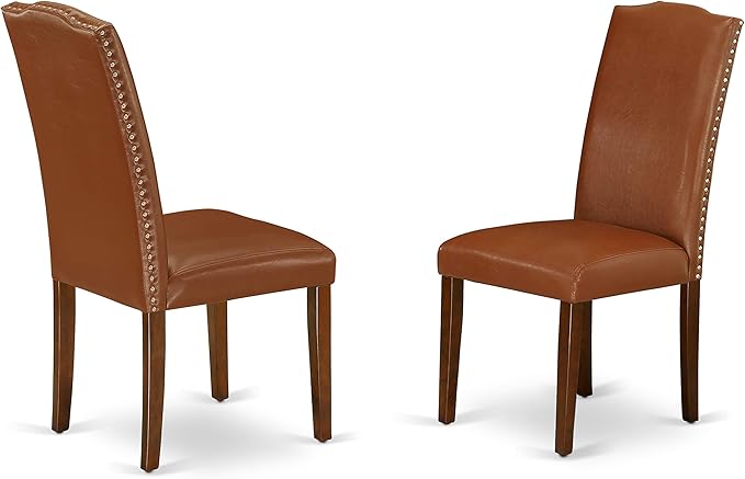 East West Furniture DOEN7-MAH-66 7 Piece Dining Table Set Consist of a Rectangle Dining Room Table with Butterfly Leaf and 6 Brown Faux Faux Leather Parson Chairs, 42x78 Inch, Mahogany