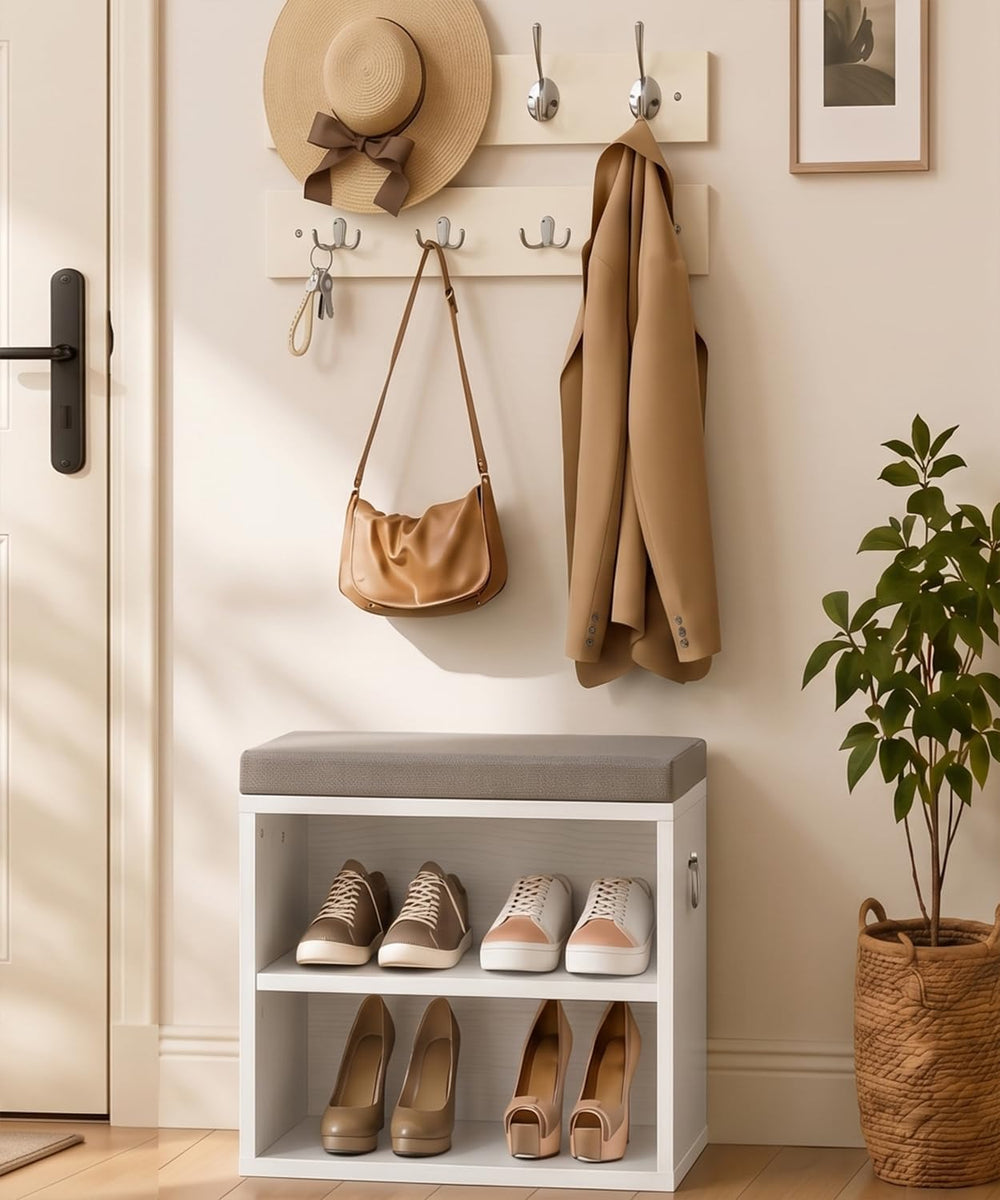 HOOBRO Shoe Storage Bench with Cushion, Entryway Bench with Coat Rack Set, Sm...