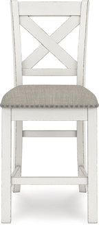 Signature Design by Ashley Robbinsdale Farmhouse Armless 24.75" Counter Height Upholstered Bar Stool with Foot Rest, Set of 2, White & Light Gray