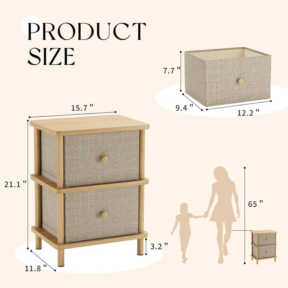 Apicizon Nightstand with 2 Storage Drawers, Boho Side Table with Solid Wood L...