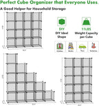 C&AHOME 16-Cube Storage Organizer, Plastic Shelves Units, DIY Closet Organizer, Modular Shelves Ideal for Home, Bedroom, 48.4" L 12.4" W 48.4" H Grey UPCS16G
