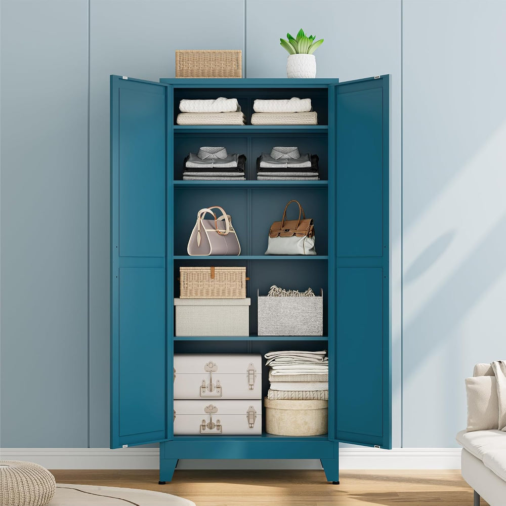 Bevivog Metal Kitchen Pantry Cupboard Cabinet, 71" Blue Storage Cabinets...