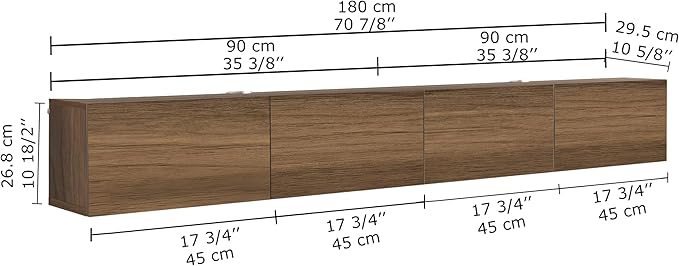 Atelier Mobili Floating TV Stand Wall Mounted for 75-85 Inch TVs - Modern Entertainment Center with Storage - 2-Piece Modular Design Easy Assembly - Walnut Wood Media Console Cabinet for Living Room