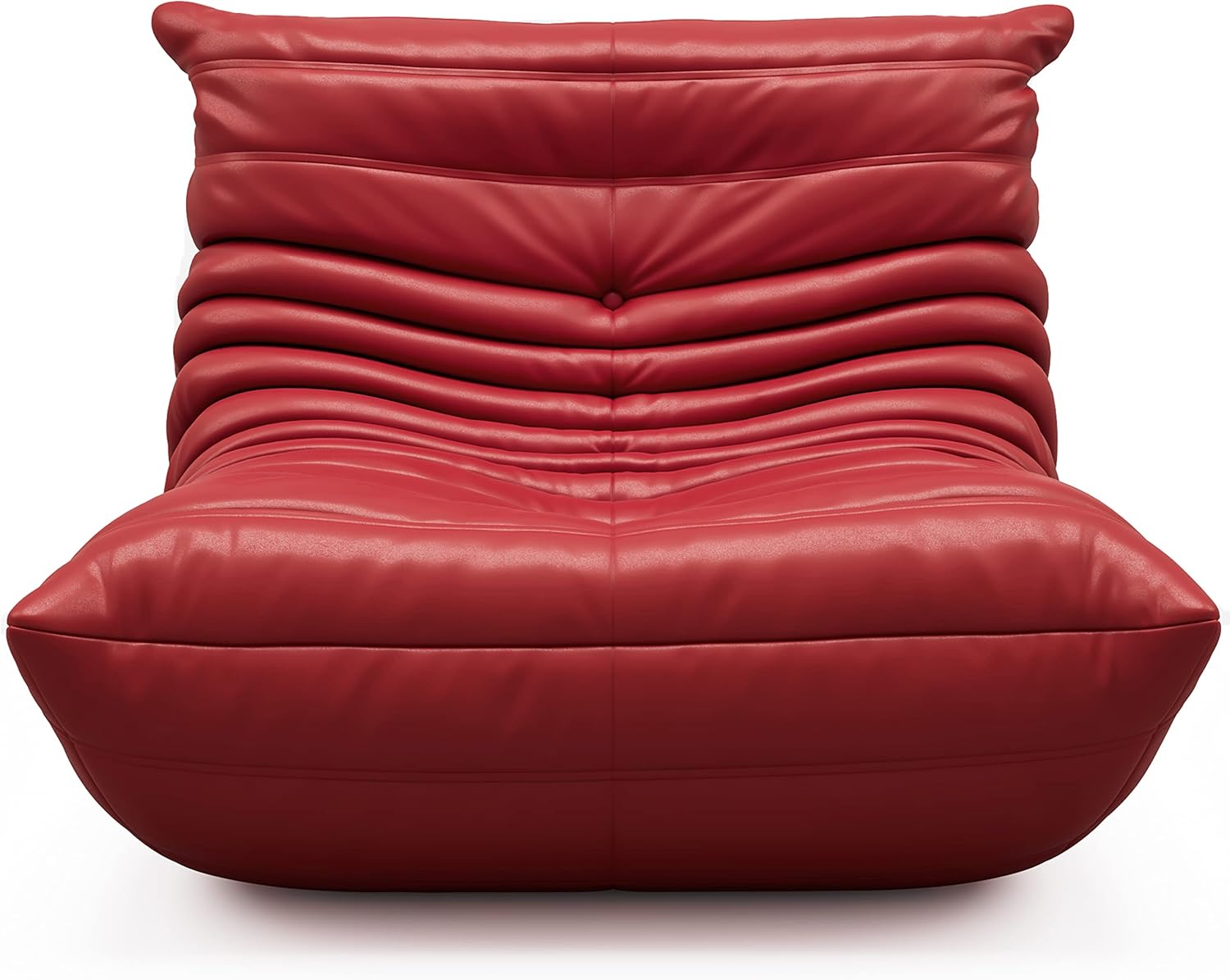 High-end Uncompressed Bean Bag Chair,Fireside Togo Chair with Red Faux Leather Cover, Comfy & Soft Lazy Floor Lounge Sofa for Bedroom, Living Room, Office or Lounger