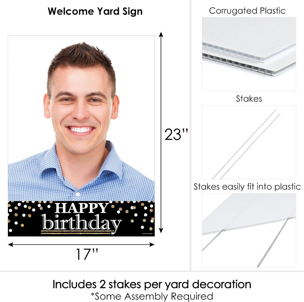 Big Dot of Happiness Custom Adult Happy Birthday - Gold - Photo Yard Sign - B...