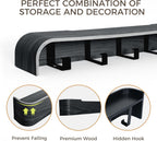 Wall Coat Rack Floating Shelves Modern Coat Rack Wall Mount with Storage Entryway Shelf Wooden Hanger 20 Inch 4 Hidden Metal Hooks for Living Room Bedroom (Black, 5 Hooks)