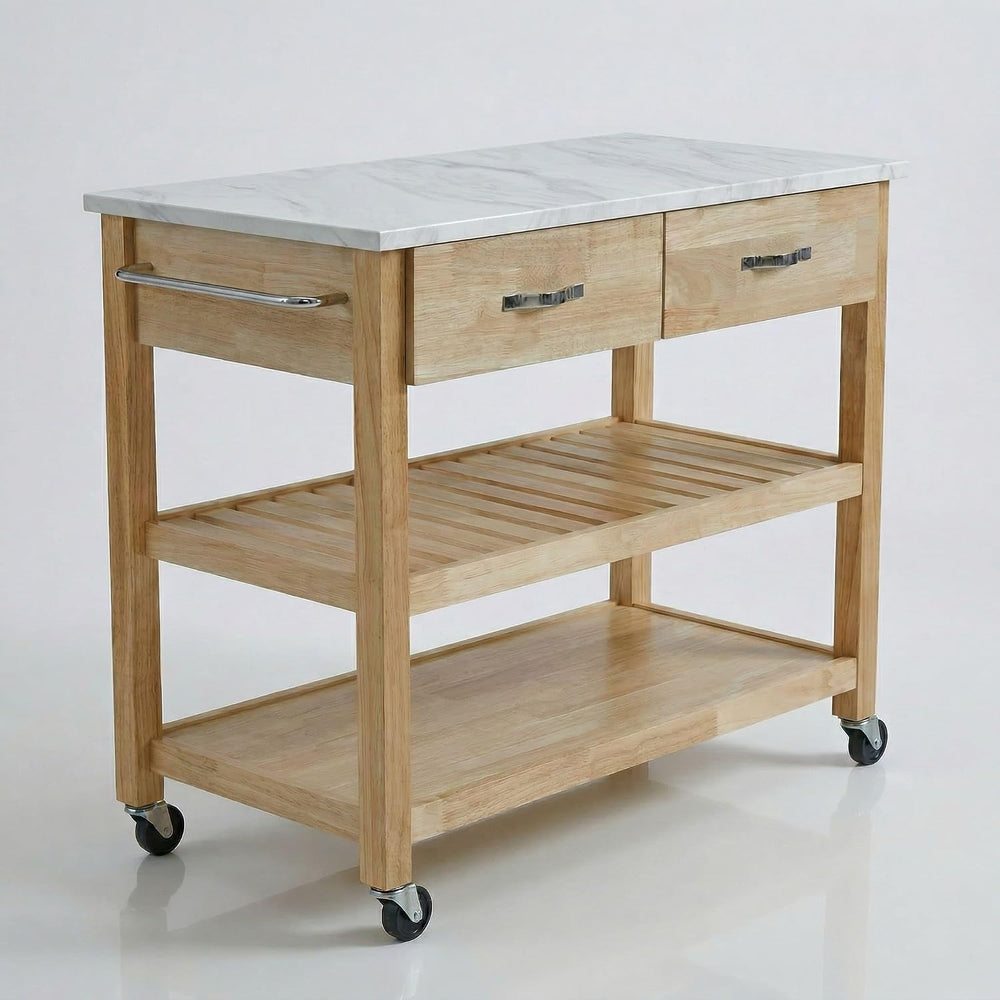 42" W Solid Wood Kitchen Island, Cultured Marble Top | 250 lbs capacity,...