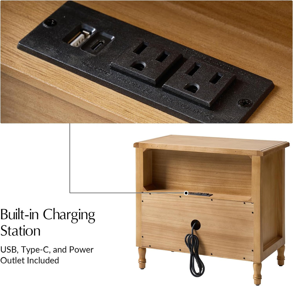 HULALA HOME 26" Solid Wood End Table with Spindle Legs, 2 Drawer Accent ...