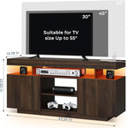 HOMMPA LED TV Stand for 55/50/43/40/32 inch TV - Modern Entertainment Center with Power Outlets, Gaming Console Cabinet with Storage Media Table and LED Lights for Living Room - Walnut