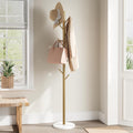 ELYKEN Coat Rack Freestanding with Natural Marble Base, Metal Coat Rack Stand with 10 Hooks, 3 Adjustable Size Coat Tree for Bags, Clothes, and Hats for Entryway, Bedroom, Hallway, Office, Gold