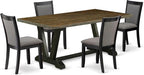 East West Furniture V677MZ650-5 5 Piece Kitchen Table Set Includes a Rectangle Dining Room Table with V-Legs and 4 Dark Gotham Grey Linen Fabric Parsons Chairs, 40x72 Inch, Multi-Color
