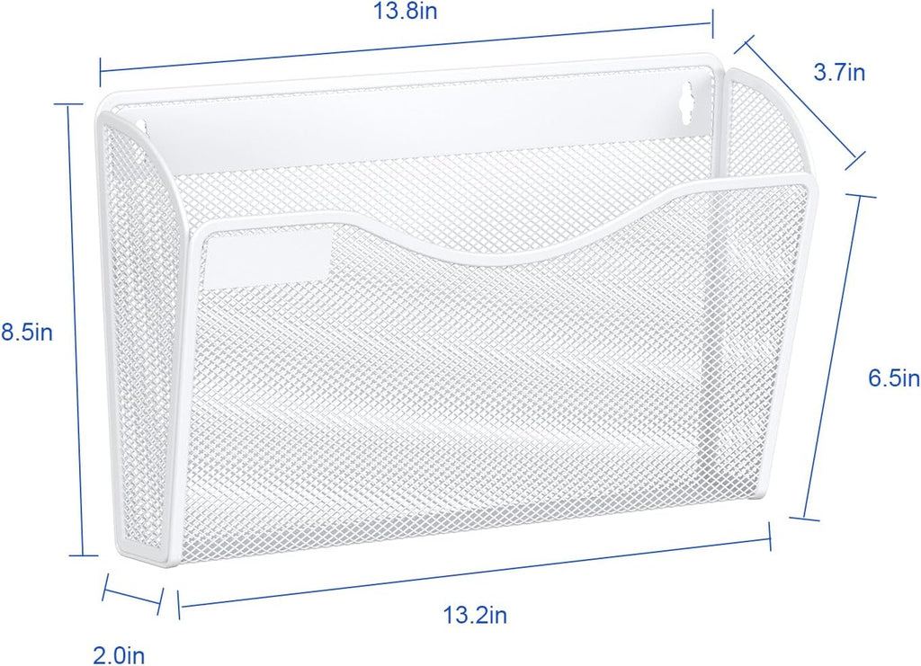 Samstar 6 Pack Mesh Wall Mounted File Holder Metal Wall File Pocket Mail Organizer for Office/Home(with Label Panel), White