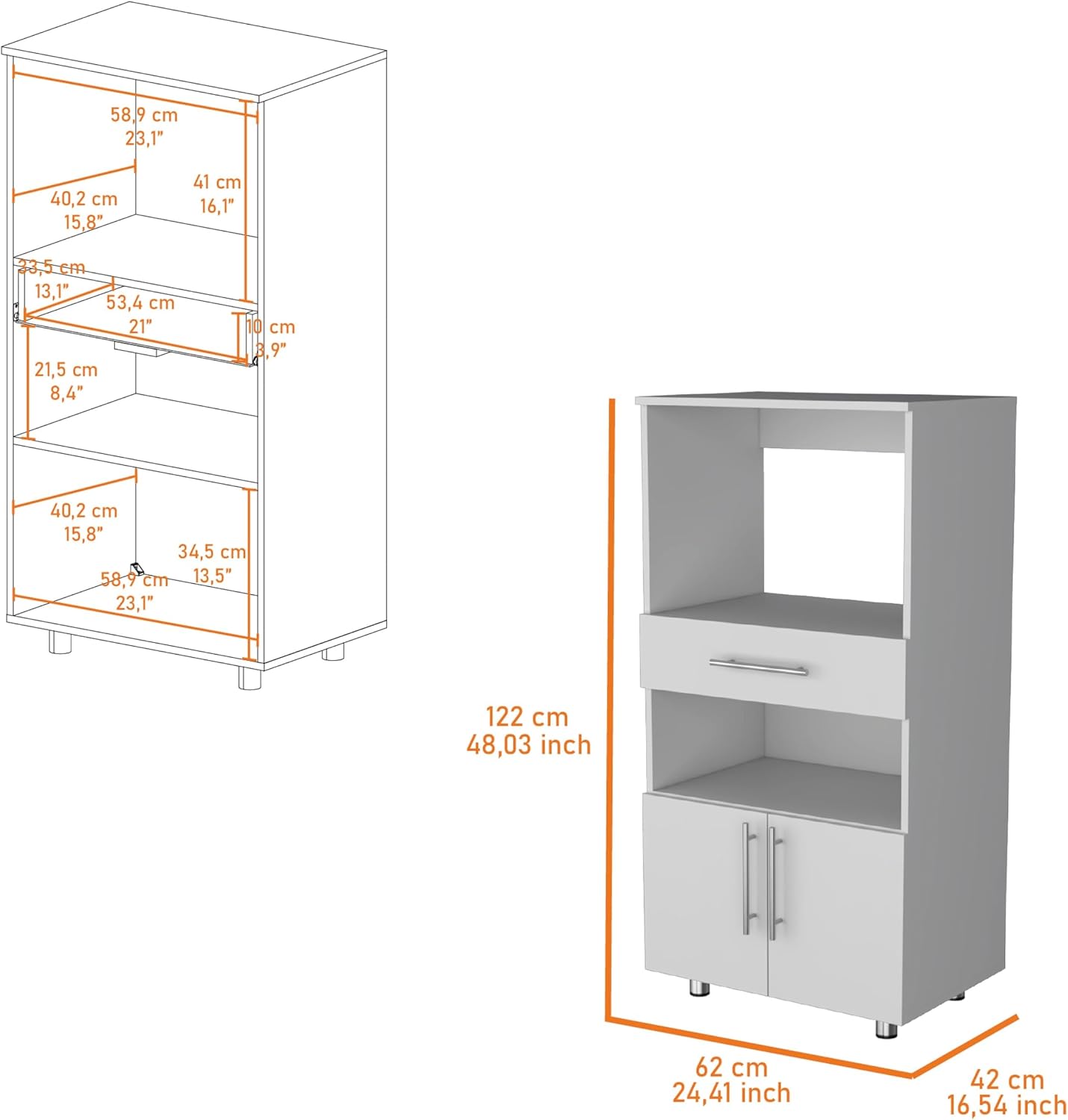 48in Kitchen Pantry Cabinet with Storage, Wood Kitchen Storage Buffet Server Cabinets Freestanding Cupboard Credenza Bufffet Cabinet with Microwave Stand & Shelf, White
