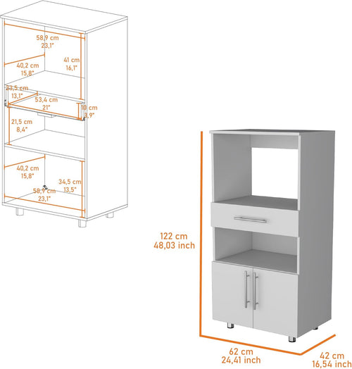 48in Kitchen Pantry Cabinet with Storage, Wood Kitchen Storage Buffet Server Cabinets Freestanding Cupboard Credenza Bufffet Cabinet with Microwave Stand & Shelf, White