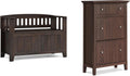 SIMPLIHOME Acadian 2-Seater Storage Bench and Cabinet Set in Brunette Brown