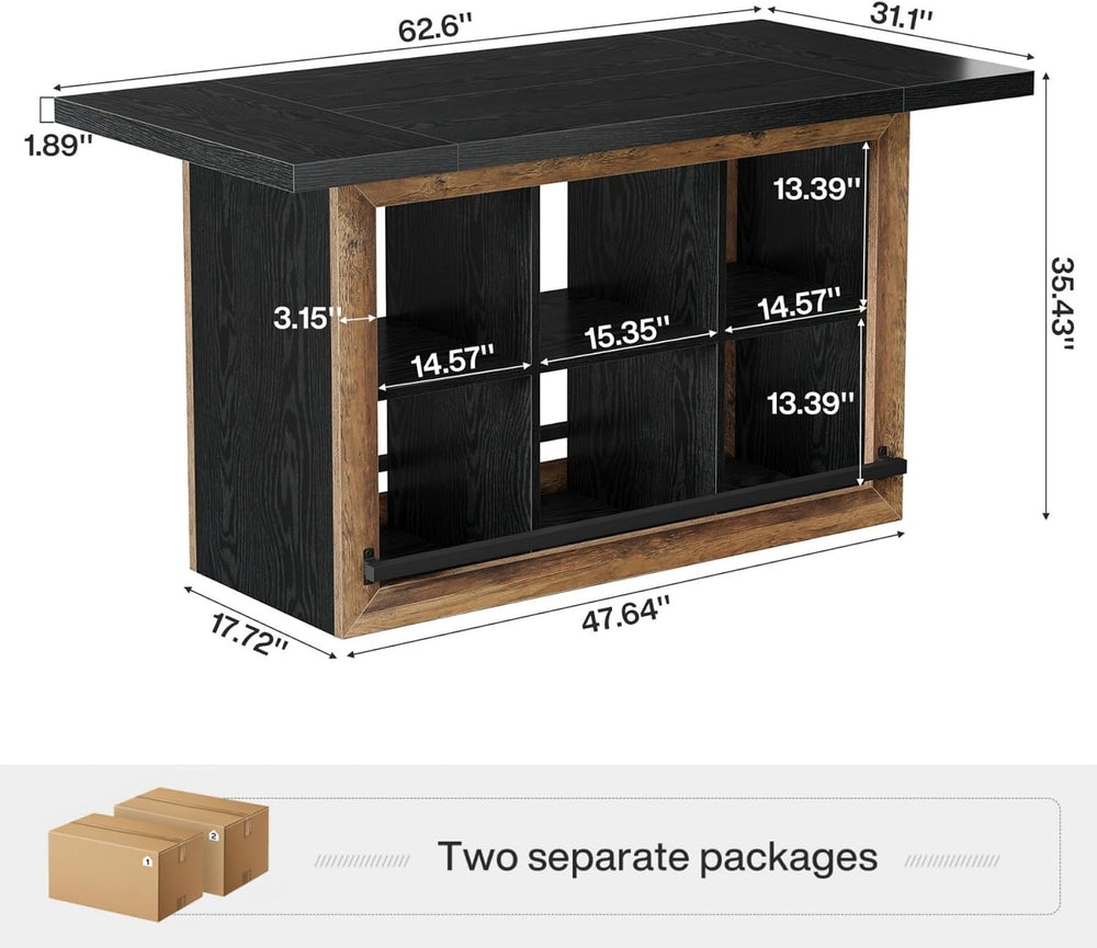 Tribesigns Kitchen Island with Storage, Farmhouse Island Bar, Black&Brown...