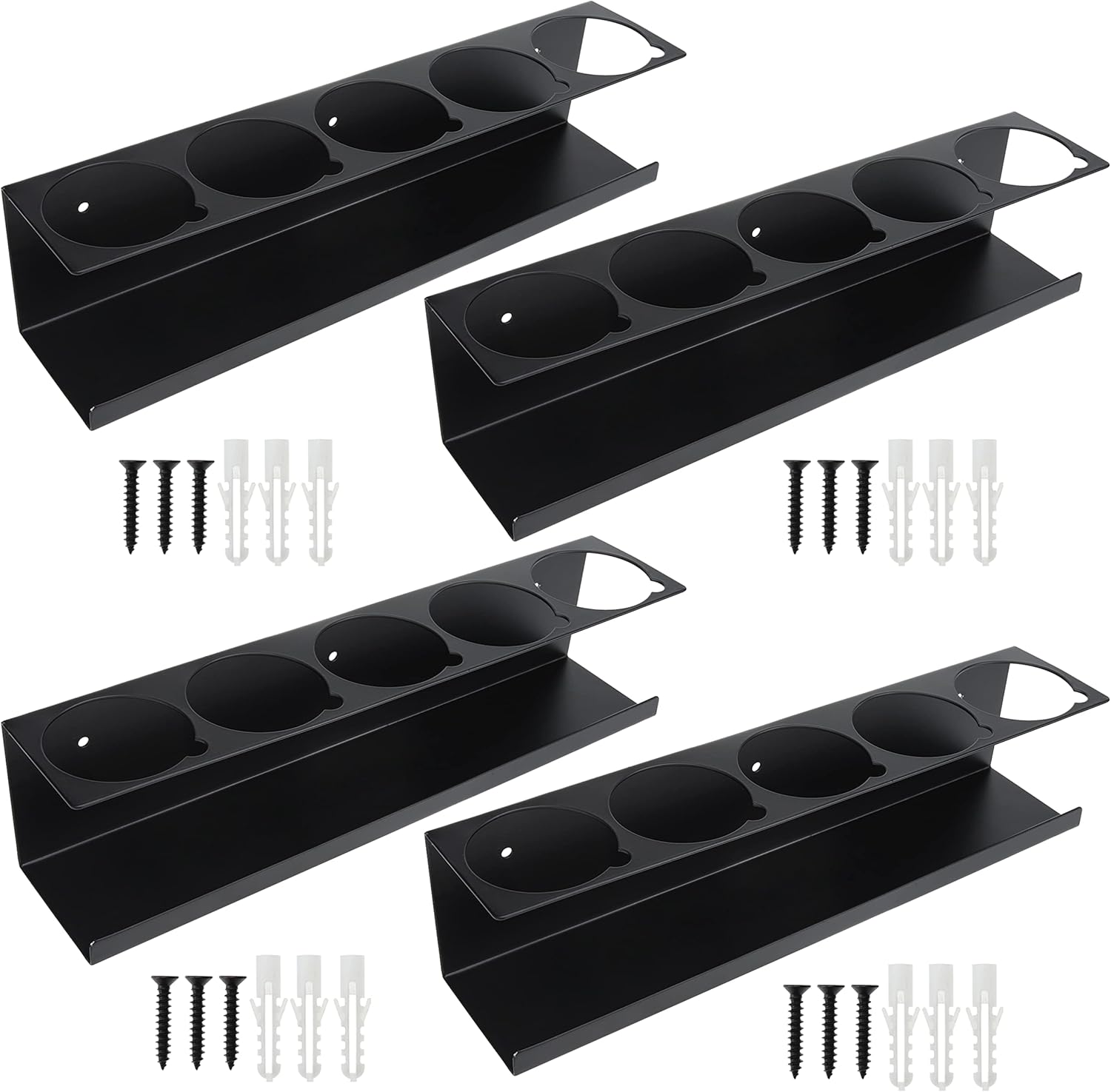 RealPlus Aerosol Spray Can Holder Rack Organizer, 5 Can Spray Bottle Holder Heavy-Duty Steel Wall Mounted for Garage and Workspace, Pack of 4