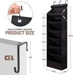 7 Tier Over The Door Shoe Organizer, Hanging Shoe Rack for Closet with Dustproof Mesh Curtain & 6 Side Pockets, Behind The Door Narrow Shoe Holder Hanger for Sneakers, Boots (Black)
