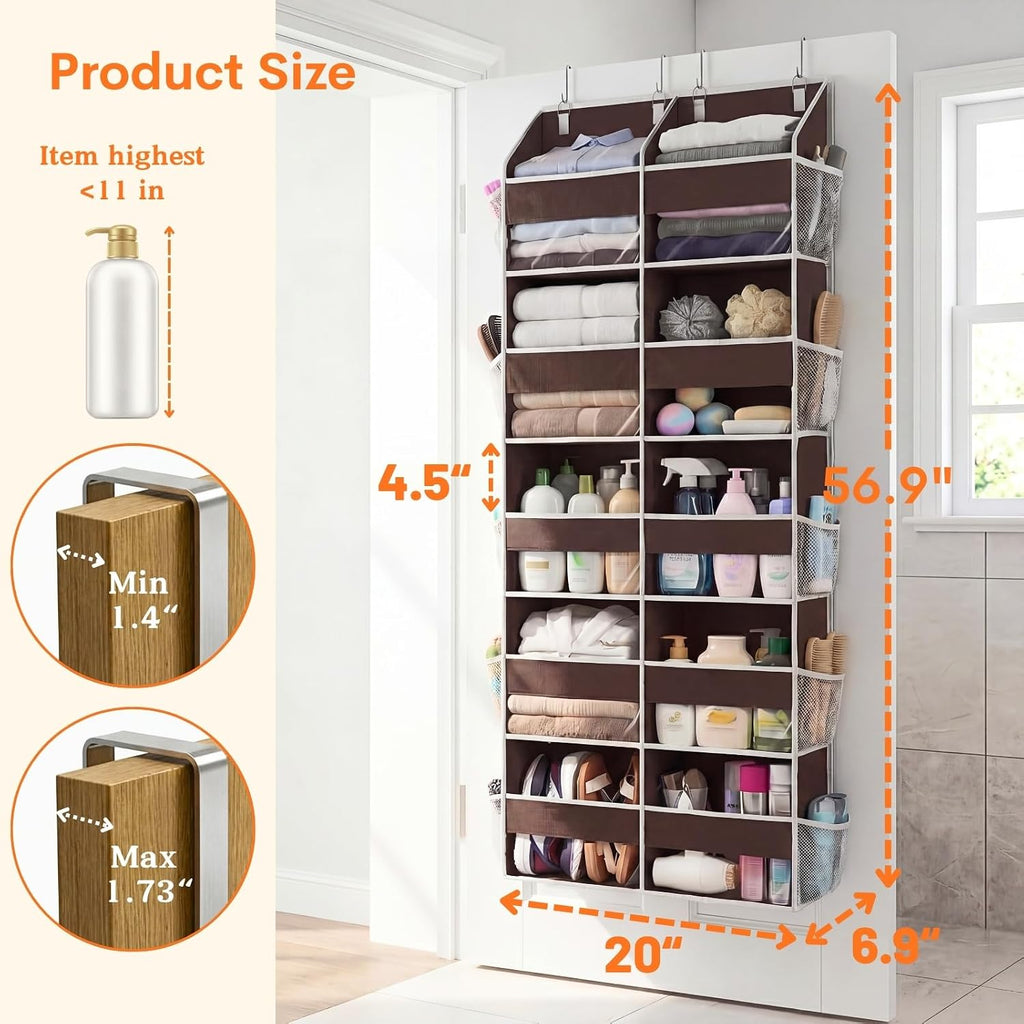 Over the Door Organizer 5 Tiers, Extra Large Behind Door Storage of 10 Compartments, 80 lbs Weight Capacity Over Door Organizer, Door Hanging Organizer for Closet, Diaper Organizer (Brown)