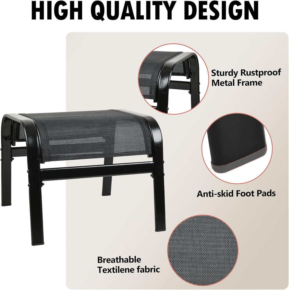 Patio Outdoor Ottoman 2 Set, Modern Footstools Textliene Metal Foot Rest Black