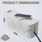 Cable Management Box, Handmade Rattan Cable Organizer, 2 Open Slots Cords Hider Box, Under Desk Cord Organizer for Computer Router USB Hub & Power Strip, Patent Pending, 13" x 5.1" x 5.1", White