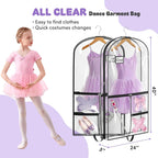 SLEEPING LAMB Dual-sided 6 Pockets Dance Garment Bags for Dancers, 40" Clear Kids Dance Costume Bag for Dance Competition Hanging Garment Bag for Ballet, Outfits, Cheer Uniform, Dress, 2 Packs, Black