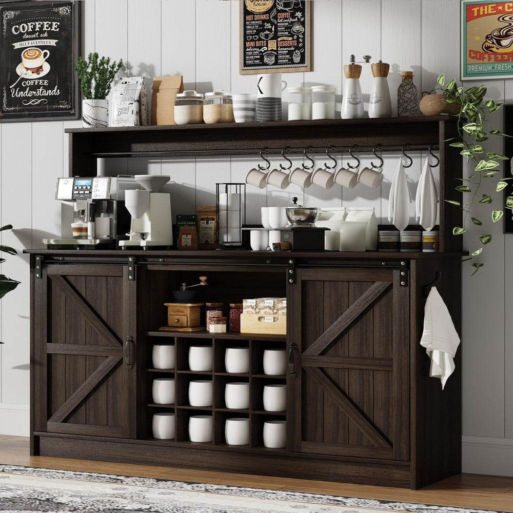 4ever2buy 55" Farmhouse Coffee Bar Cabinet with Storage & Wine Rack,...