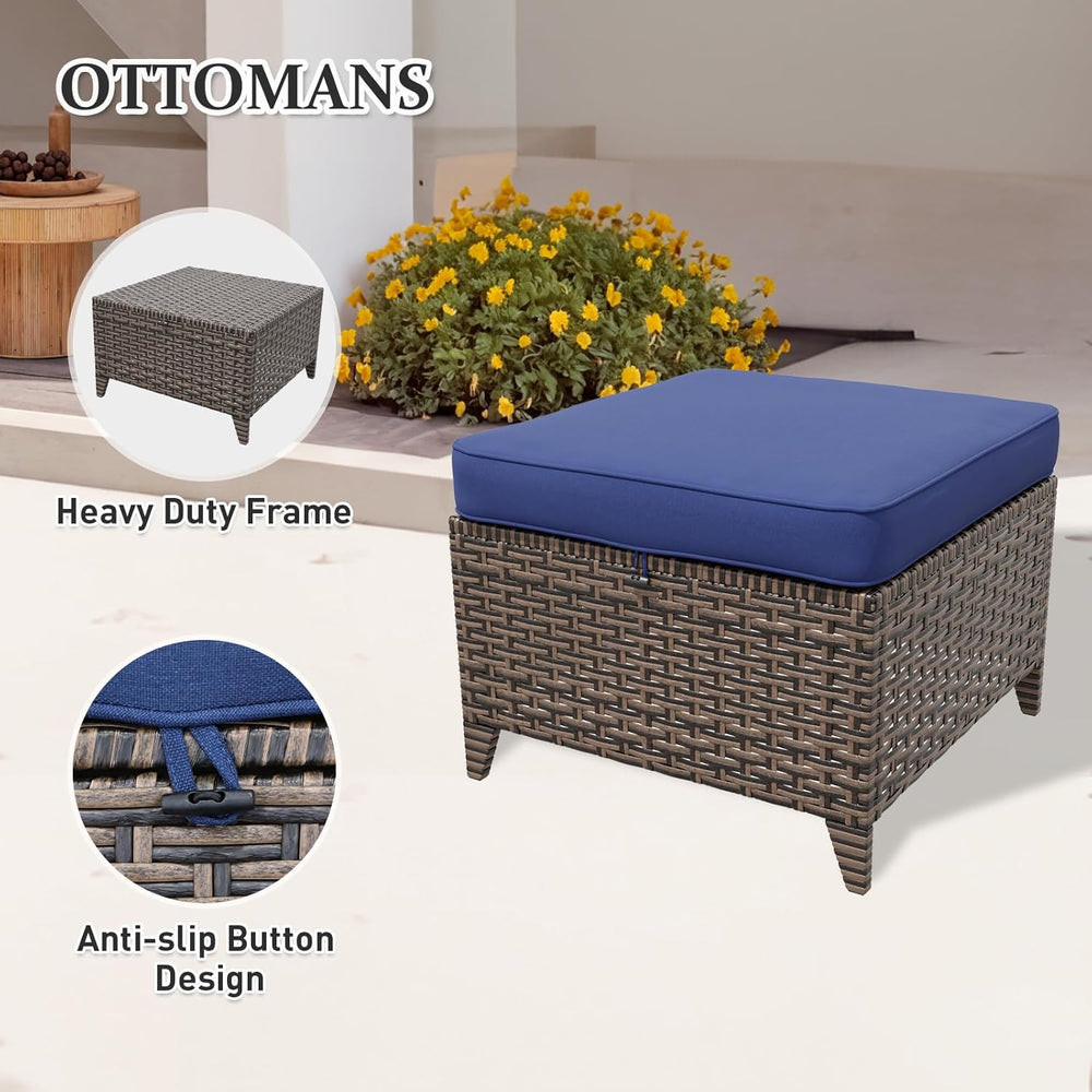 Canyon Ridge Wicker Outdoor Ottomans Set of 2, Patio Ottoman Foot Rest for Co...