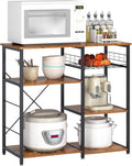DlandHome Kitchen Bakers Rack with Storage Stand for Kitchen, Industrial Kitchen Baker's Rack, 35.4 inches Microwave Oven Stand, 3-Tier+4-Tier Utility Storage Shelf with Hooks and Basket Rustic Brown