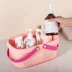 JiatuA Plastic Storage Basket with Handle Portable Shower Caddy Tote Organizer Basket Bin for Bathroom Kitchen Dorm Room Bedroom, Light Pink