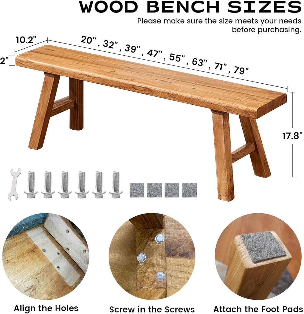Narrow Entryway Bench Farmhouse Wood End of Bed Bench 20" 32" 39&qu...