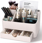 KINGFOM Desk Organizer with Drawer, Multifunction Pencil Holder for Desk, Desk Organizer and Accessories 5 Comparetments for Home Office Supplies (Beige)