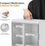 Glosen Medicine Cabinet Locking Medicine Cabinet Wall Mounted【 Silver 13.6 x 13.4 x 6.5 Inch 】 Portable Storage Container Big Capacity