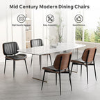 Dining Chairs Set of 4, Mid Century Modern Dining Room Chair, Upholstered Faux Leather Kitchen Chairs with Walnut Bentwood Back and Metal Legs for Kitchen Dining Room Living Room, Black