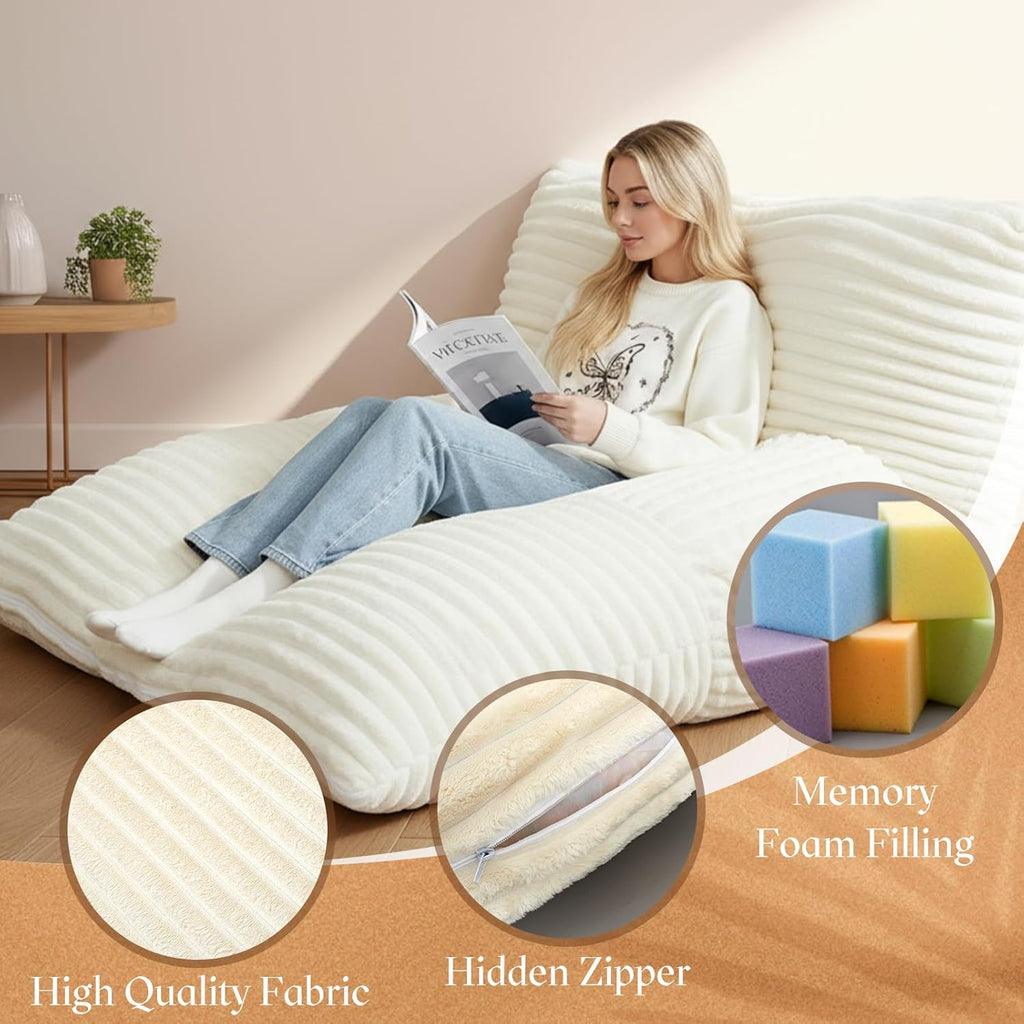 Honeydak 3 in 1 Giant Bean Bag Cover Only(No Filler) Rectangle Stuffed Animal Storage Bean Bag Chair Cover Soft Washable Large Storage Beanbag Adult Plush Toy Clothe Pillow(Creamy White,Rabbit Fur)