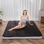 MAXYOYO Futon Mattress, Padded Japanese Floor Mattress Quilted Bed Mattress Topper, Extra Thick Folding Sleeping Pad Breathable Floor Lounger Guest Bed for Camping Couch, Black, Queen Size