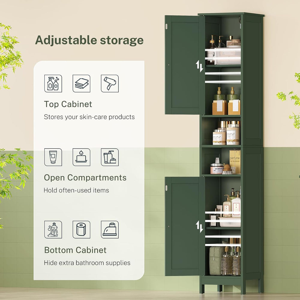 67" Tall Bathroom Cabinet with Adjustable Shelves and Doors, Narrow Bath...
