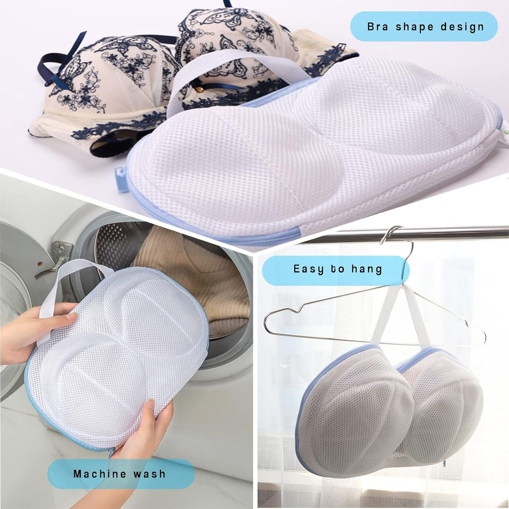Large Bra Laundry Bags for Washing Machine, Fits All Cups Anti Deformation Bra Washing Bag, Lingerie Bags for Washing Delicates (2 Pack White)