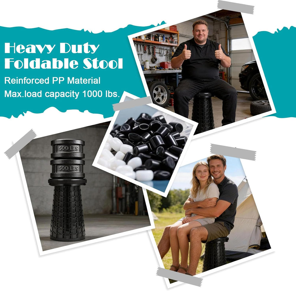 Collapsible Stool with Cushion,1000 lbs Capacity,19.7-in Adjustable Height