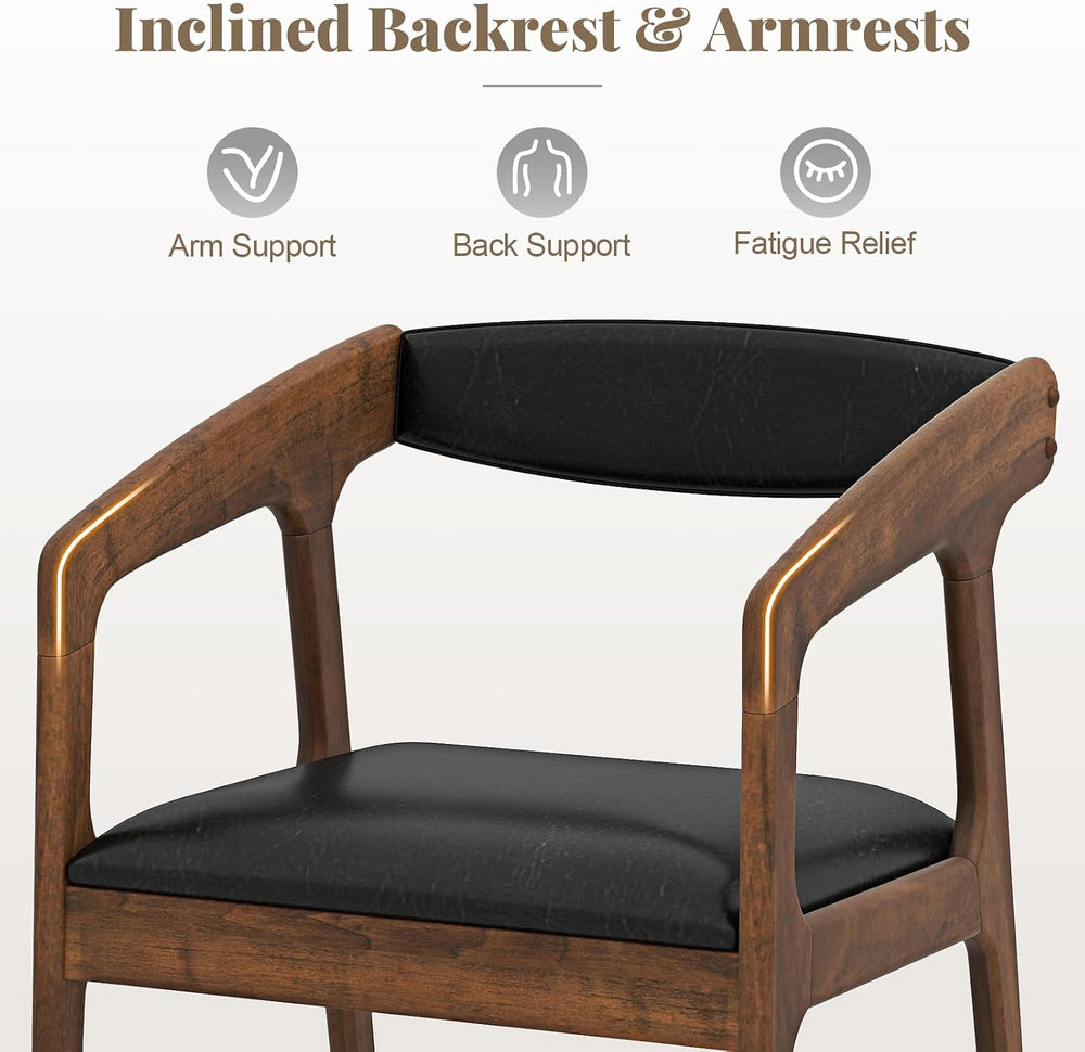 COSTWAY Dining Chairs with Arms and Padded Seat Set of 4, Brown & Black |...