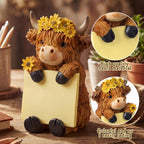 Thenshop Sunflower Highland Cow Pop up Sticky Note Dispenser Resin Highland Cow Note Holder with 100 Sheets 3 x 3 Inch Sticky Notes Desk Accessory for Office Home(Brown,Classic)